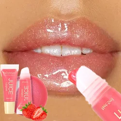 Glitter Plumping Lip Gloss Jelly Strawberry Moisturizer Fruit Lip Oil Transparent Fullness Lip Tint Gel Soft Tube Makeup LipCare