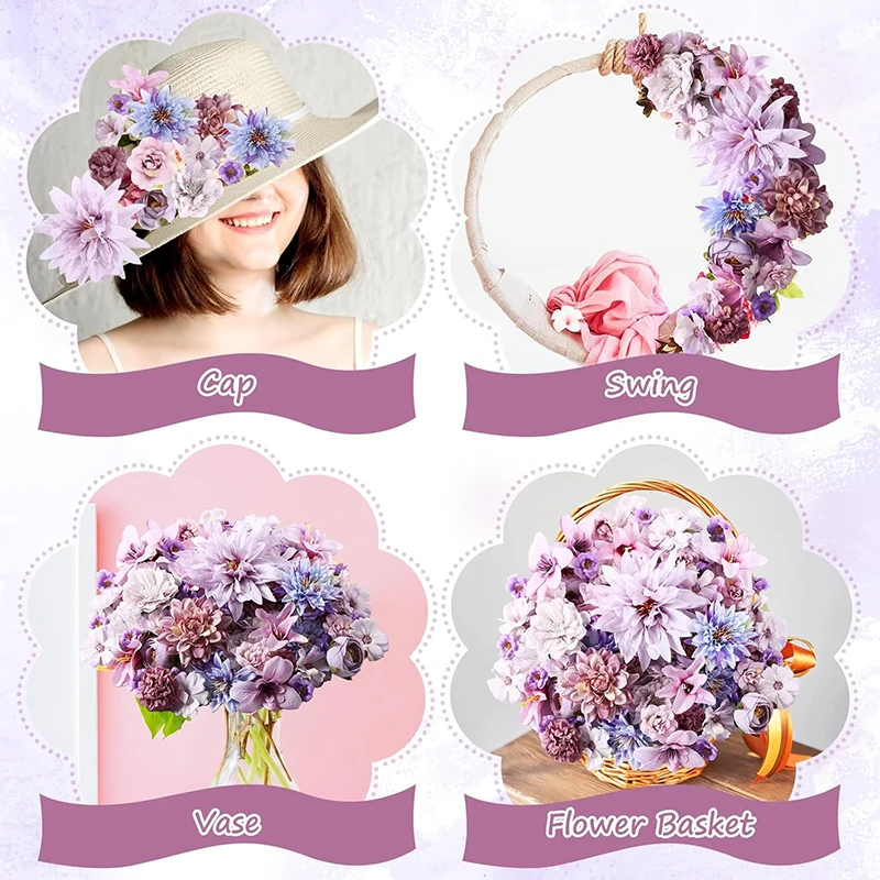 20 قطعة/الحقيبة 4.5 سنتيمتر الأرجواني الحرير ارتفع الاصطناعي الإقحوانات زهرة رؤساء للحرف إكليل حفل زفاف DIY بها بنفسك غرفة المنزل ديكورا ورد صناعي