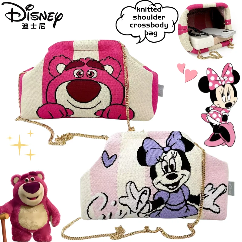 

Disney Stitch Lotso Minnie Anime Peripheral Cartoon Large Capacity Clutch Bag Secondary Creative Cute Knitted Shoulder Crossbody