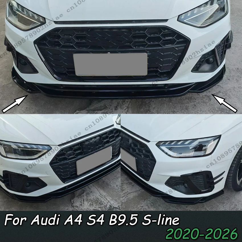 Auto-Frontstoßstangenlippe Spoiler Splitter Diffusor Schutzabdeckung Karosserie-Kit für Audi A4 S4 B9.5 S-line 2020-2026 Glänzend Schwarz Tuning
