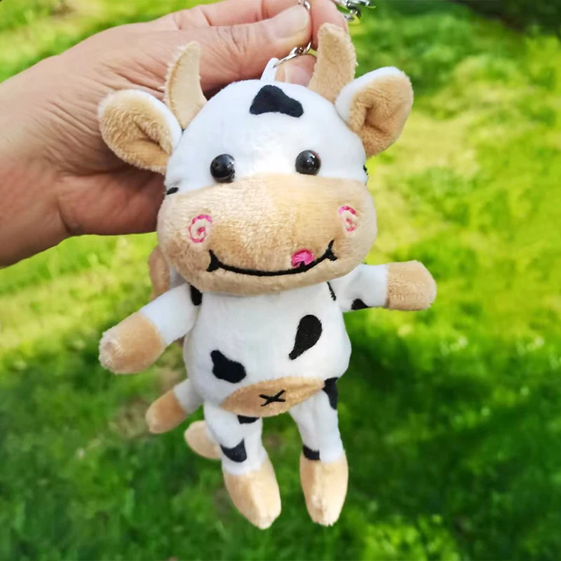 1PCS New Soft Cow Dolls Plush Toy Women Bag Animal Keychain Cute Pendant Decoration Key