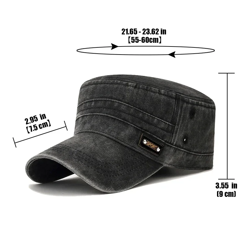 New Unisex Washed Distressed Cotton Flat Top Cadet Hat Fashion Men and Women Outdoor Casual Sport Sun Visor Flat Cap