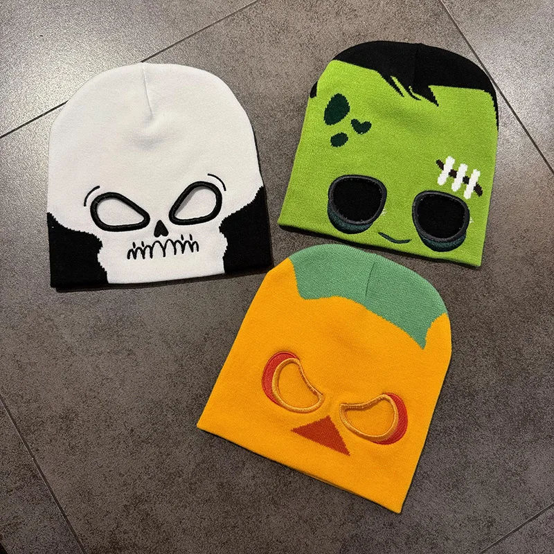 

Halloween Funny Personalized Cartoon Exposed Eyes Costume Knitted Cap Autumn Winter Warm Woolen Hat Party Hip-hop Pullover Hats