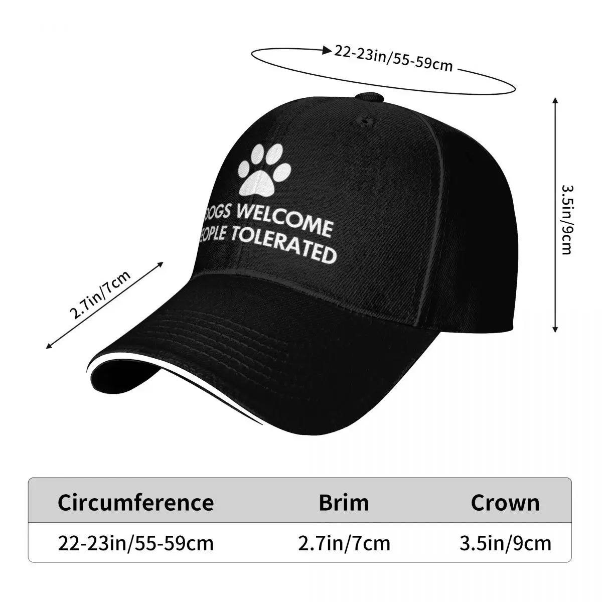 Dogs Welcome People Tolerated Saying Baseball Cap Rugby Thermal Visor Funny hats Sports Cap Sun Hats For Women Men's