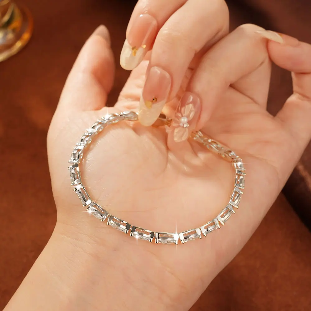 Lnkry Certified Moissanite Tennis Bracelet For Women Sparkling 3x6mm Marquise Cut Lab Diamond Bracelets Hand Chain Jewelry Gifts