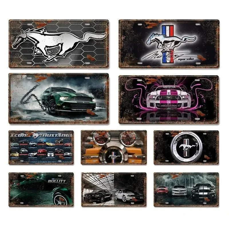 Póster de hojalata de Metal Retro Ford Mustang, letrero de hojalata de Metal, placa de licencias Vintage para garaje, Club, Bar, Hotel, cafetería, decoración de pared Retro