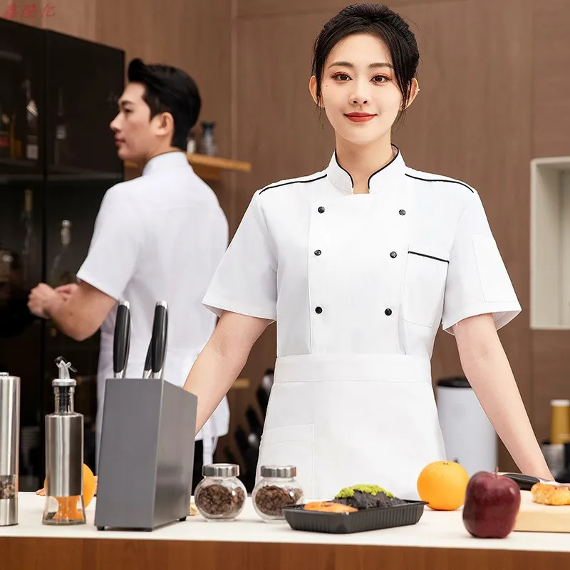 

Summer Thin Breathable Mesh Short Sleeve Chef Jacket for Catering Hotel Restaurant Canteen Pastry Baker Workwear Kitchen Clothes