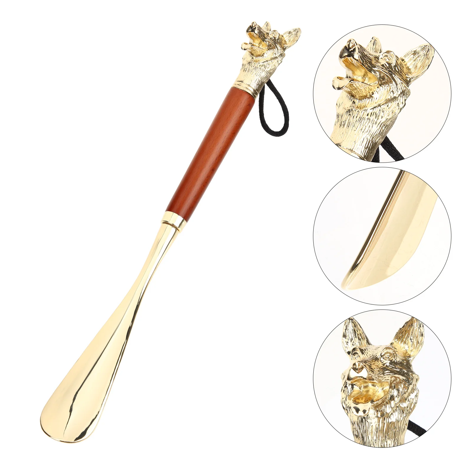 Long Handle 32cm Shoe Horn Zinc Alloy Animal Head Premium Decor Polished Gold Grip Easy Shoe Wearing for Seniors Men Travel Gift