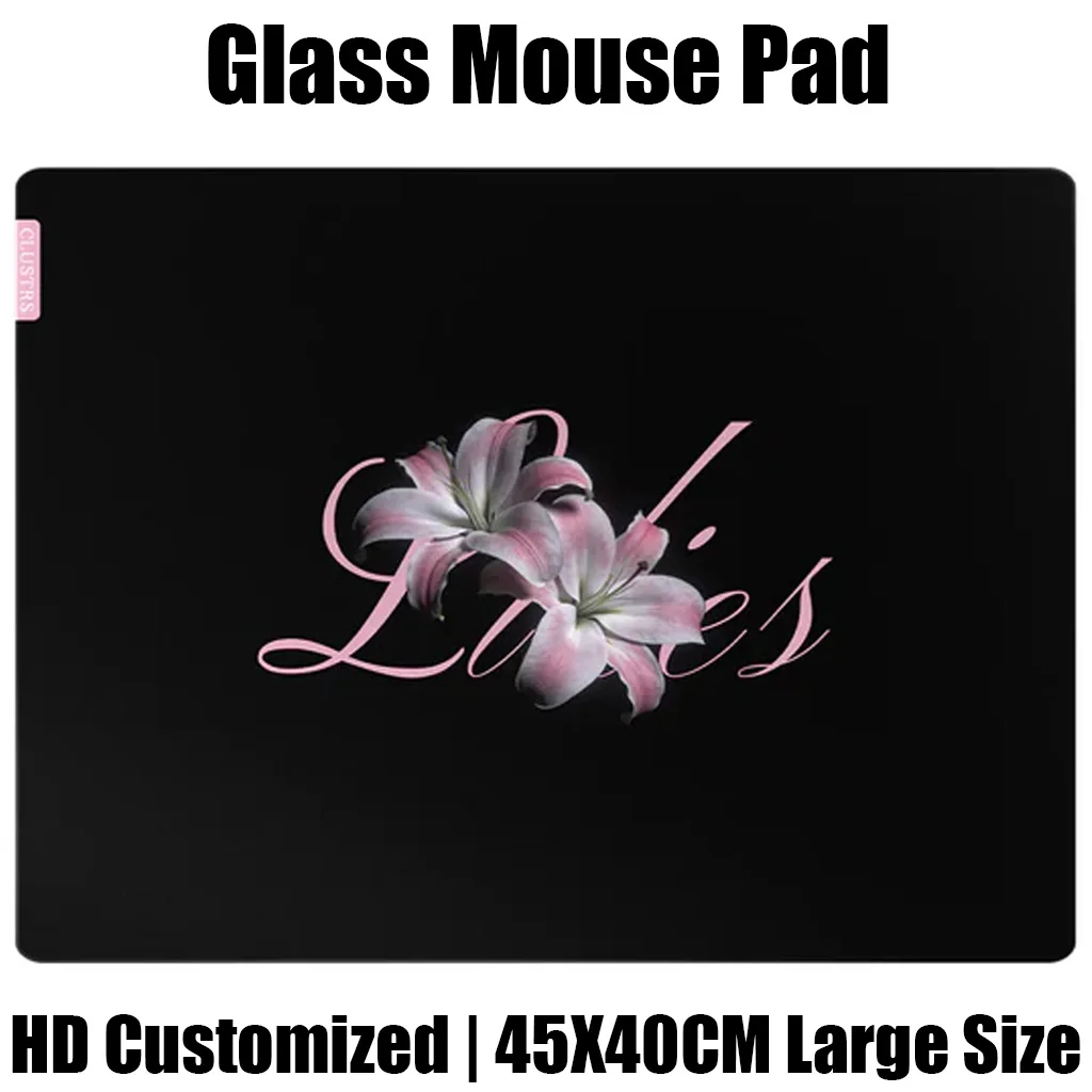 Lilies Flower Black White Glass Mouse Pad Gaming Reproduced Upgrade Coated Smooth Surface Custom Gamer FPS Gaming Desk Mat