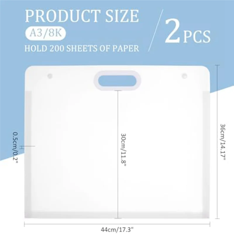 A29F-2Pcs Plastic Art Folders,Waterproof Folders With Handles Rectangular Art Storage Box For Painting Sketch Photography Art