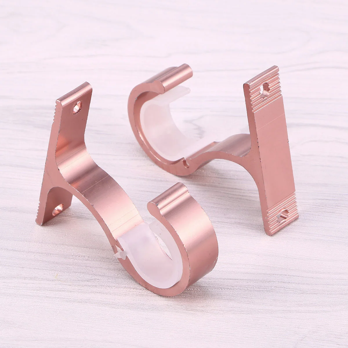 

2 PCS Clothes Hanging Rack Curtain Bracket Hooks Double Round Rod Golden Aluminum Alloy