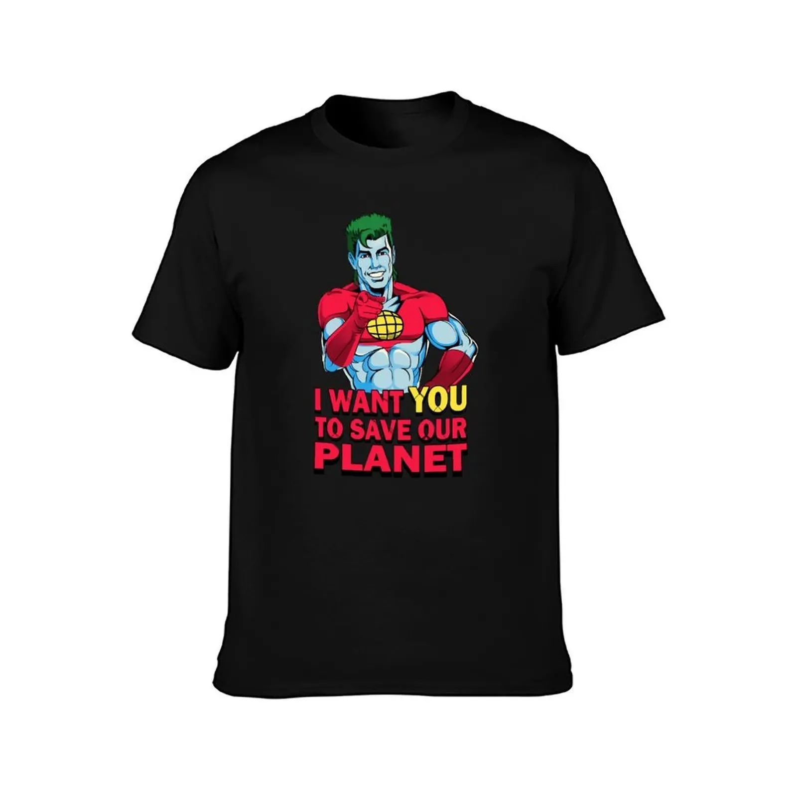 Planeteer Call T-Shirt, Summer Casual Cotton Tee, Oversized Streetwear Tops, Vintage Graphic Print, Loose Fit Short Sleeve