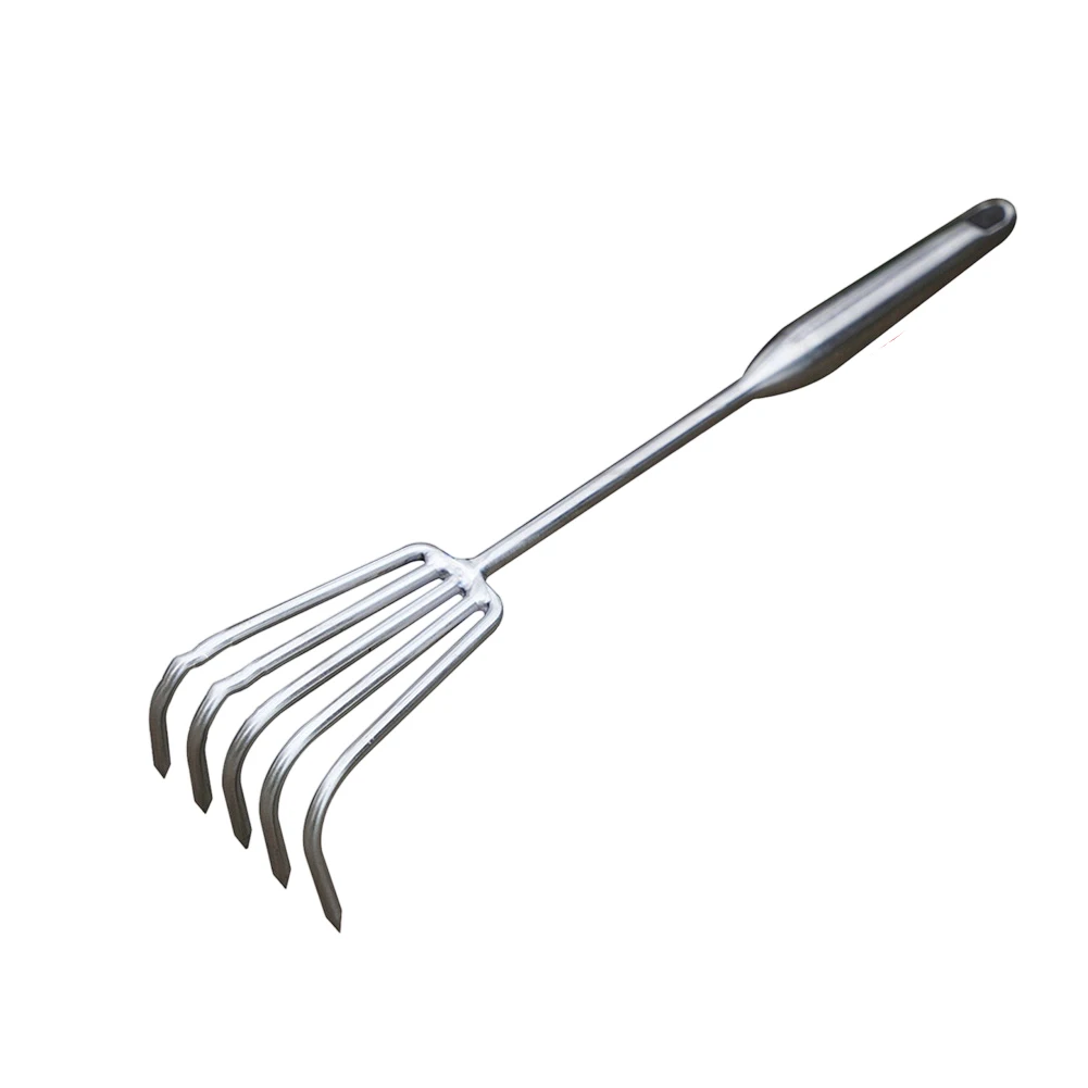 5 Tine Stainless Steel Welded Rake With Comfortable Handle For Removing Debris From Garden Soil Lawn Leaf Cleaning Tool