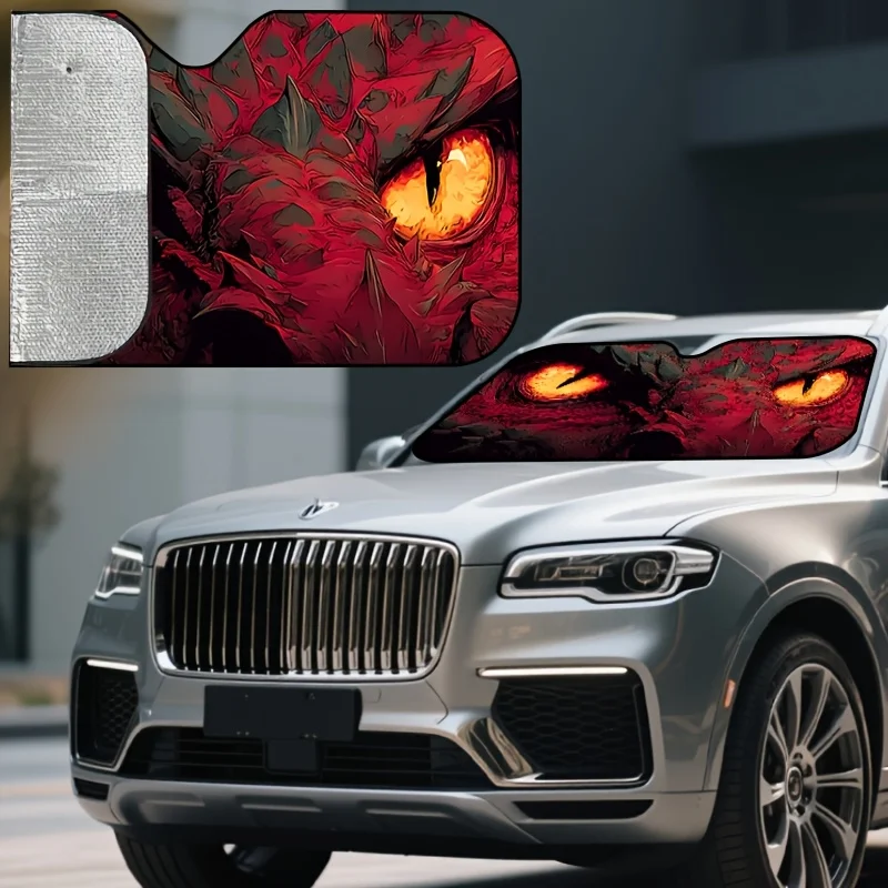 Flame Dragon Pattern Car Sunshade, Highly Efficient In Heat Insulation And Sun Protection, Safeguards Car Interior Privacy. Suit