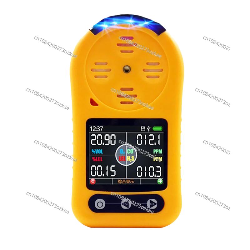 

Four-in-One Gas Detector Toxic and Harmful Hydrogen Sulfide Combustible Ozone Gas Detection Portable Gas Detector