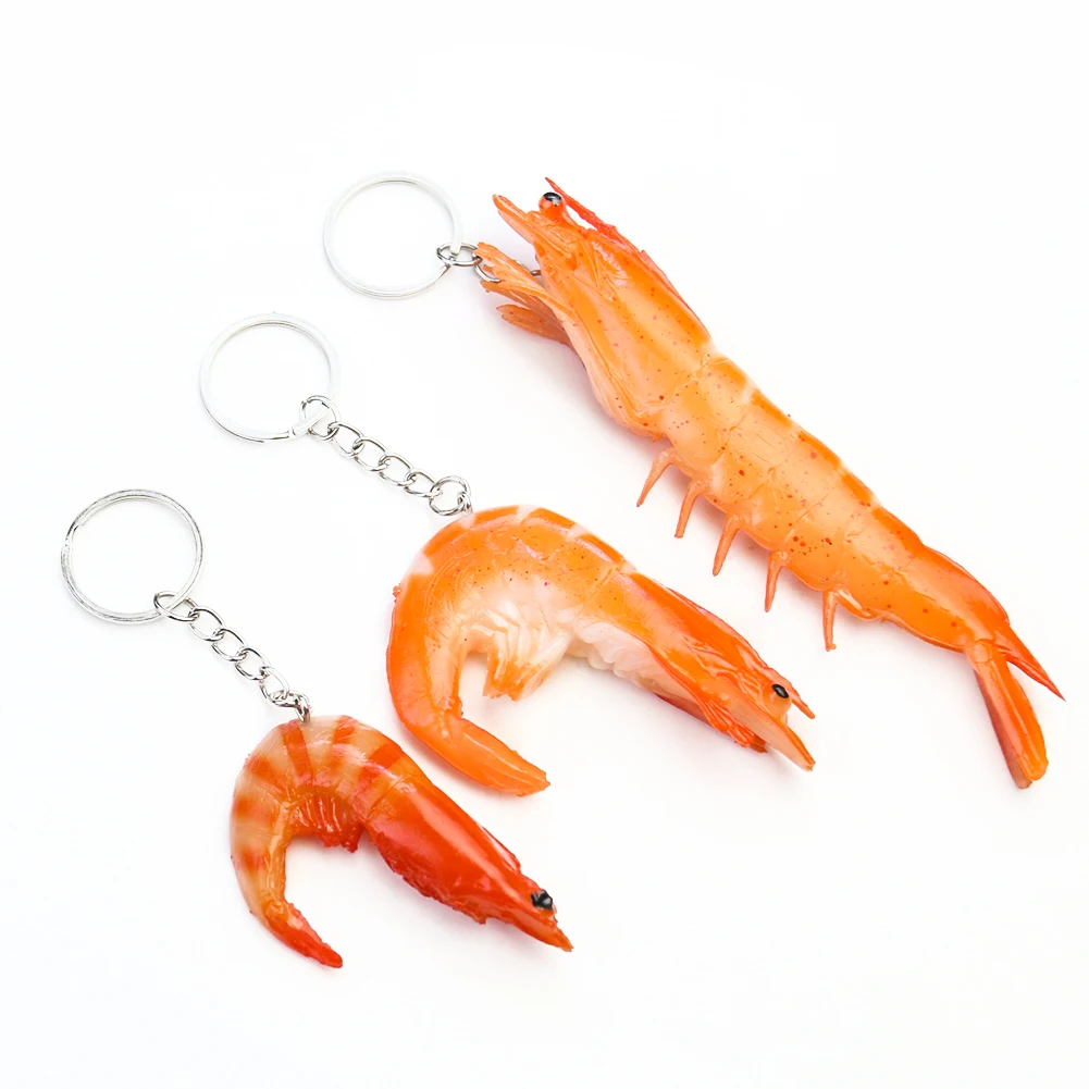 Funny Shrimp Pendant Keychain Prawm Key Ring Food Sea Animal Kids Toy Charm Ornament Lobster Palinuridae Fishermen Crayfish