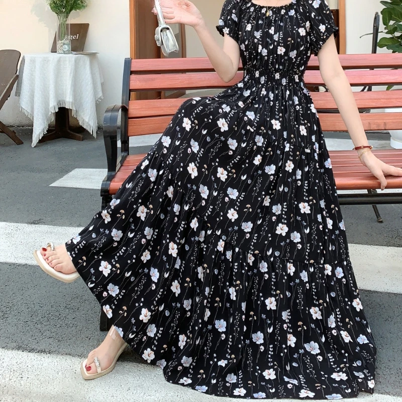 Vestido maxi longo de linho de algodão feminino, robe floral boêmio casual coreano, roupa vintage sexy, roupa indiana, novo, verão