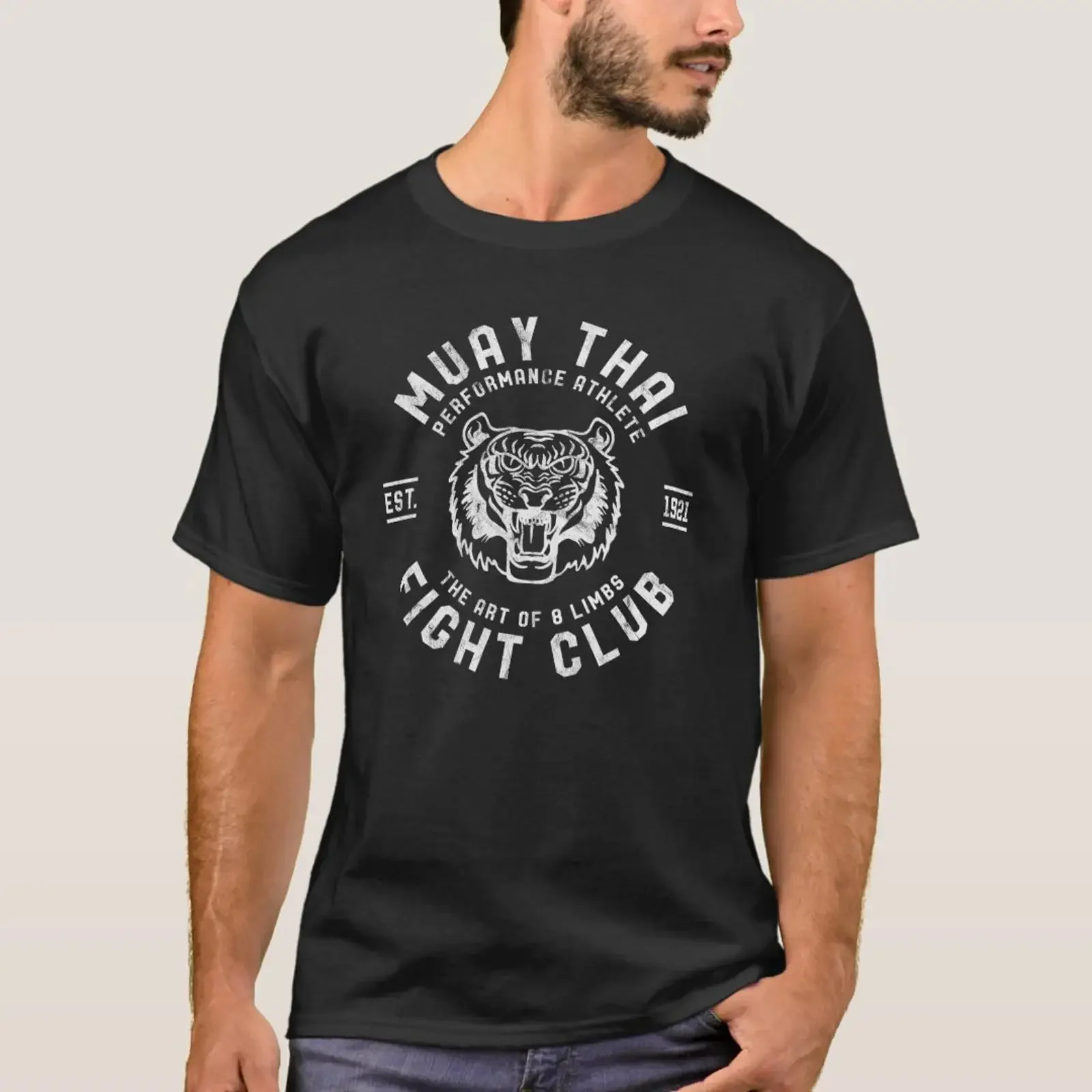 Muay Thai Fight Club Tiger Kick Boxing T Shirt vintage Washed streetwear Soft Breathable Comfortable Unisex fashion Stretched