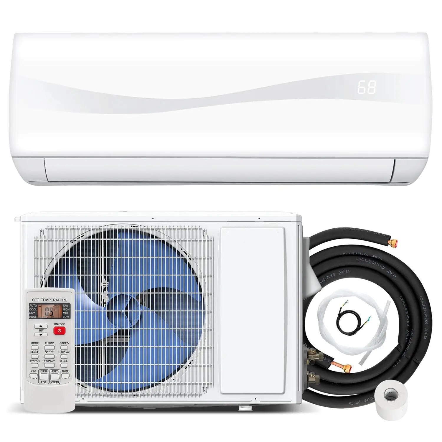 12000BTU Mini Split AC & Heating System, Wall-mounted Ductless AC Unit, Energy Efficient AC Cools Up to 750 Sq.Ft, 20, Custom