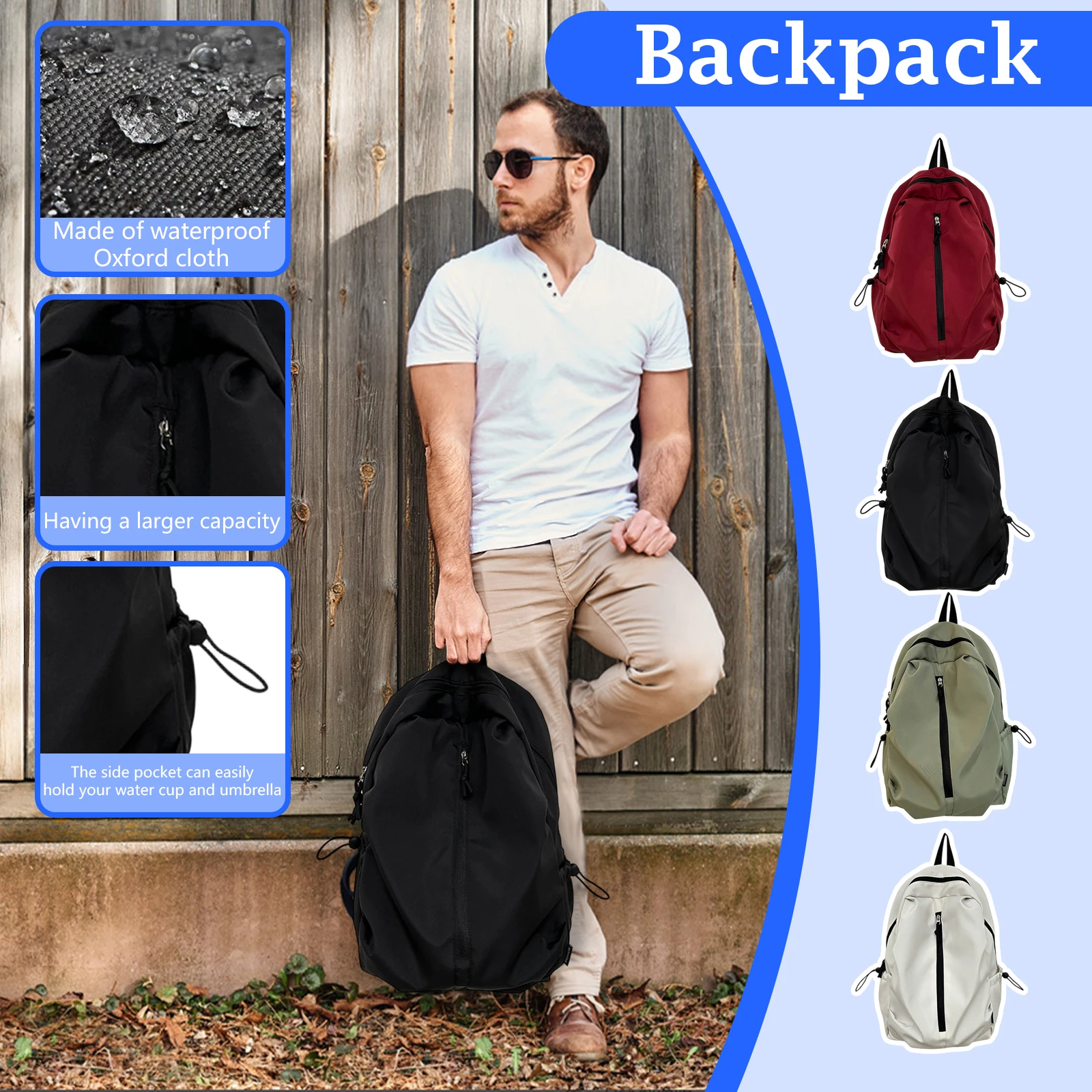 

Сплошной цветной походный рюкзак на молнии, рюкзак для путешествий на открытом воздухе, повседневный легкий рюкзак, мужской рюкзак