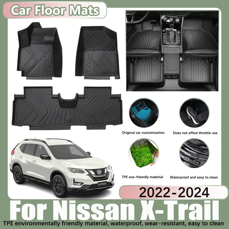 LHD Car Floor Mat for Nissan X-Trail X Trail XTrail ST T33 Rogue 2022-2024 TPE Car Waterproof Foot Pads Custom Liner Accessories