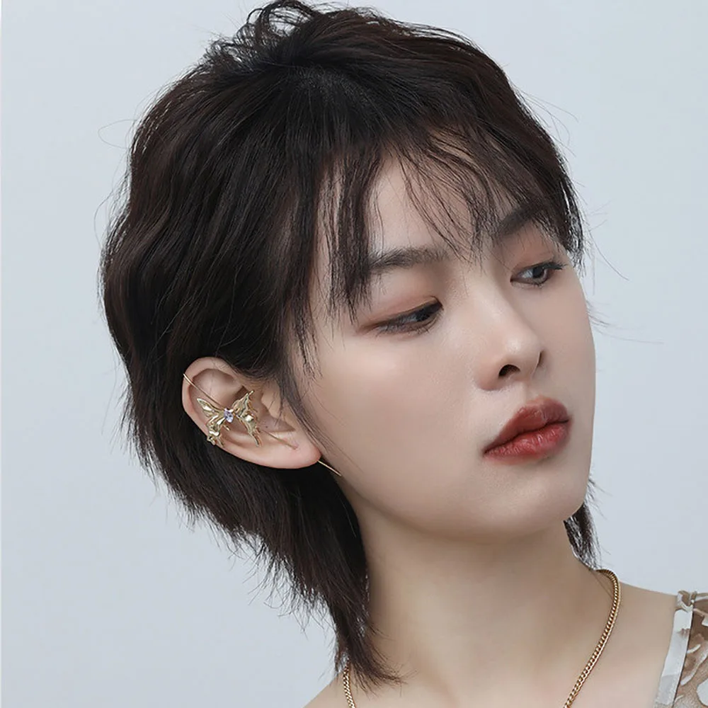 1PC Creative Liquid Butterfly Earrings Simple Design Rhinestone Inlaid Cool Punk Style Earring String Jewelry Gift For Friends