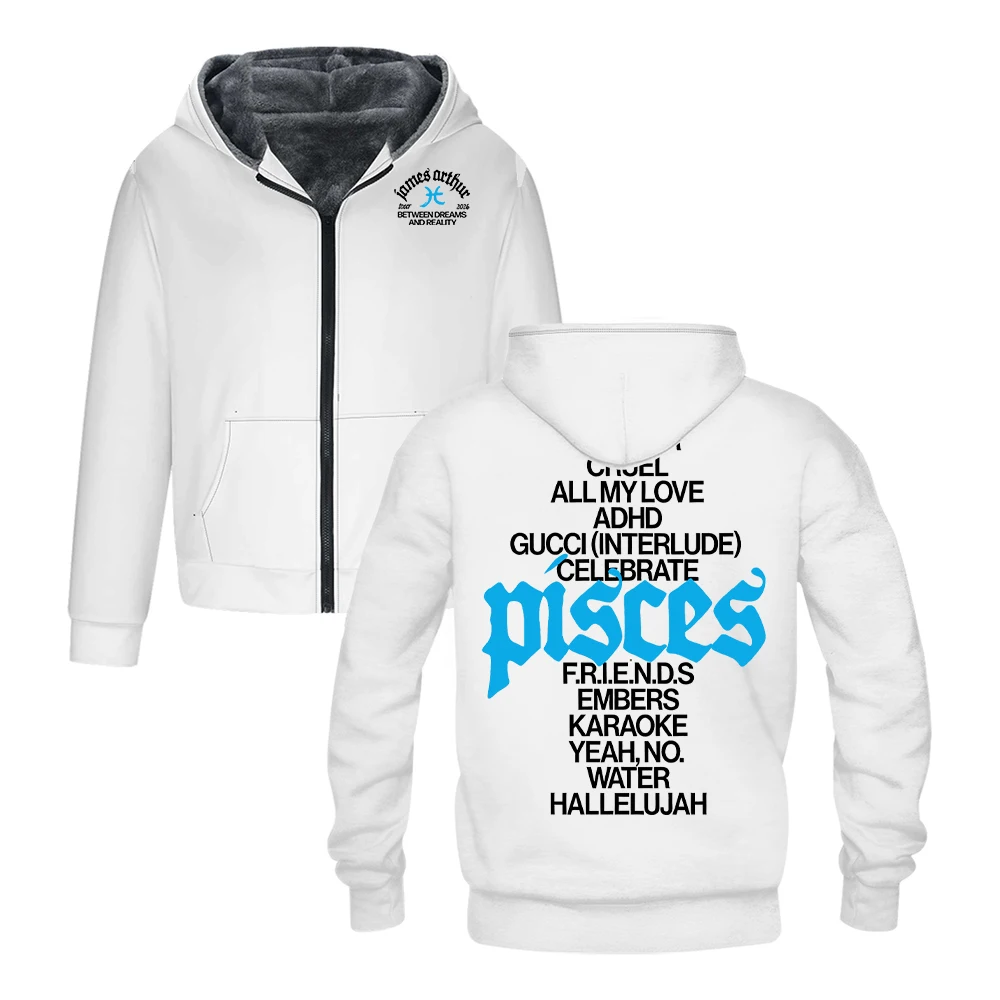 James Arthur Pisces Tracklist Hooded Jacket Parkas 2026 World Tour Long Sleeve Outerwear Coat Women Men Zip Up Hoodie