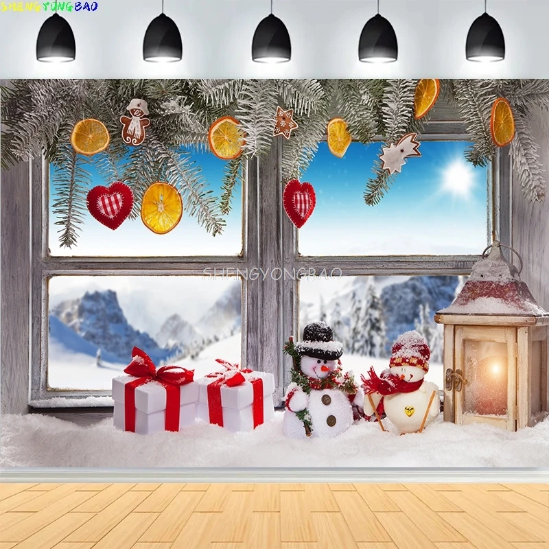 

Christmas Day New Year Party Photography Backdrops Prop Window Living Room Interior Xmas Tree Snow Theme Photo Background AX-06