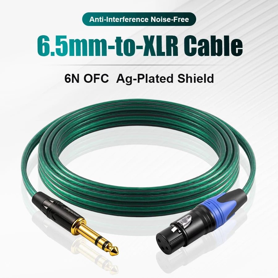 QINCROWN 6N OFC Silver-Plated 6.35mm TS/TRS to XLR Cable, HiFi Audiophile for Mixer Amp Mic Professional Audio Gear