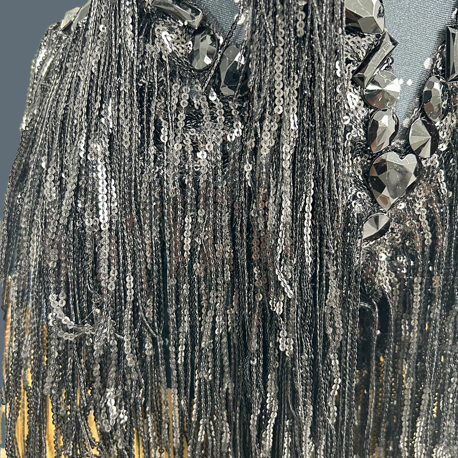 Fashion Black Crystal Sequin Tassel Leotard Women Diamonds Bodycon Party Bodysuit Performance Dance Stage Costumes Outfit Shuye