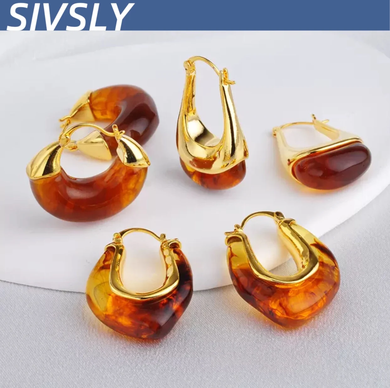 

[Temperament] Autumn and winter new style Melard Amber Earrings Hot Sale Earrings Earrings Women's Coffee Color Retro Luxury