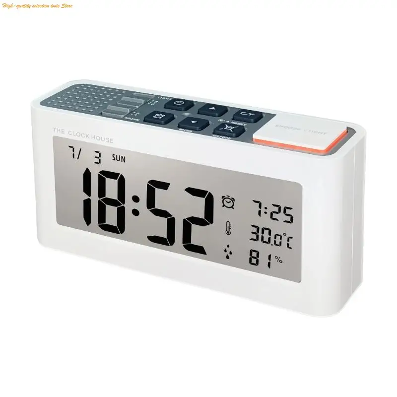 203F Desk Clock Digital Alarm Clock with Room Climate Display, Date Day Screen and Alarm Pause Lamp Access for Bedroom or Home