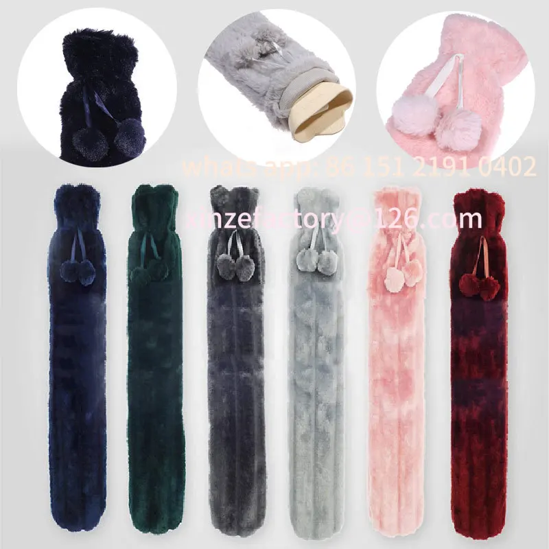 Customizable Long Hot Bottles Bag Removable Cover Water Bag Soft Plush Extra Long Rubber Hot Water Bottle Waist Han