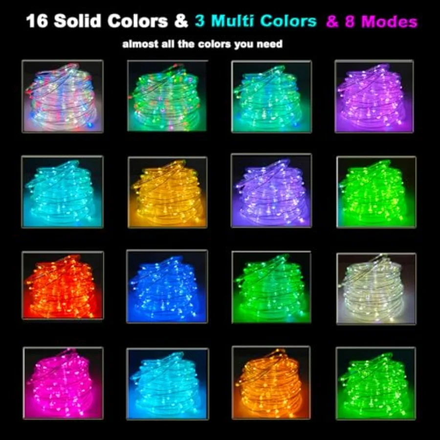 66Feet Solar Rope Lights Outdoor - 200 LEDs 18 Color Changing Fairy Lights Outdoor Waterproof with Remote and Timer and 8 Light