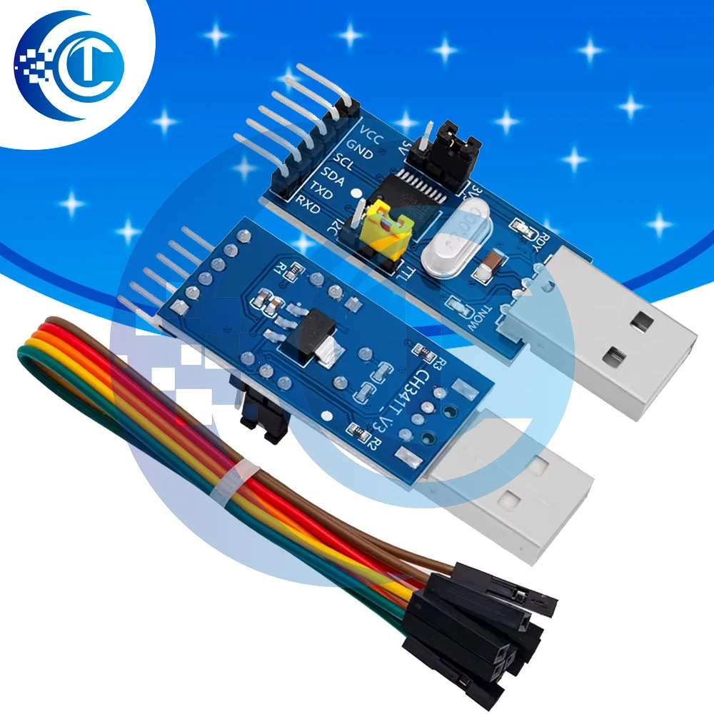 CH341T High-Speed USB to UART/I2C Bridge Module 3.3V/5V Dual Power Serial Adapter for Embedded Development