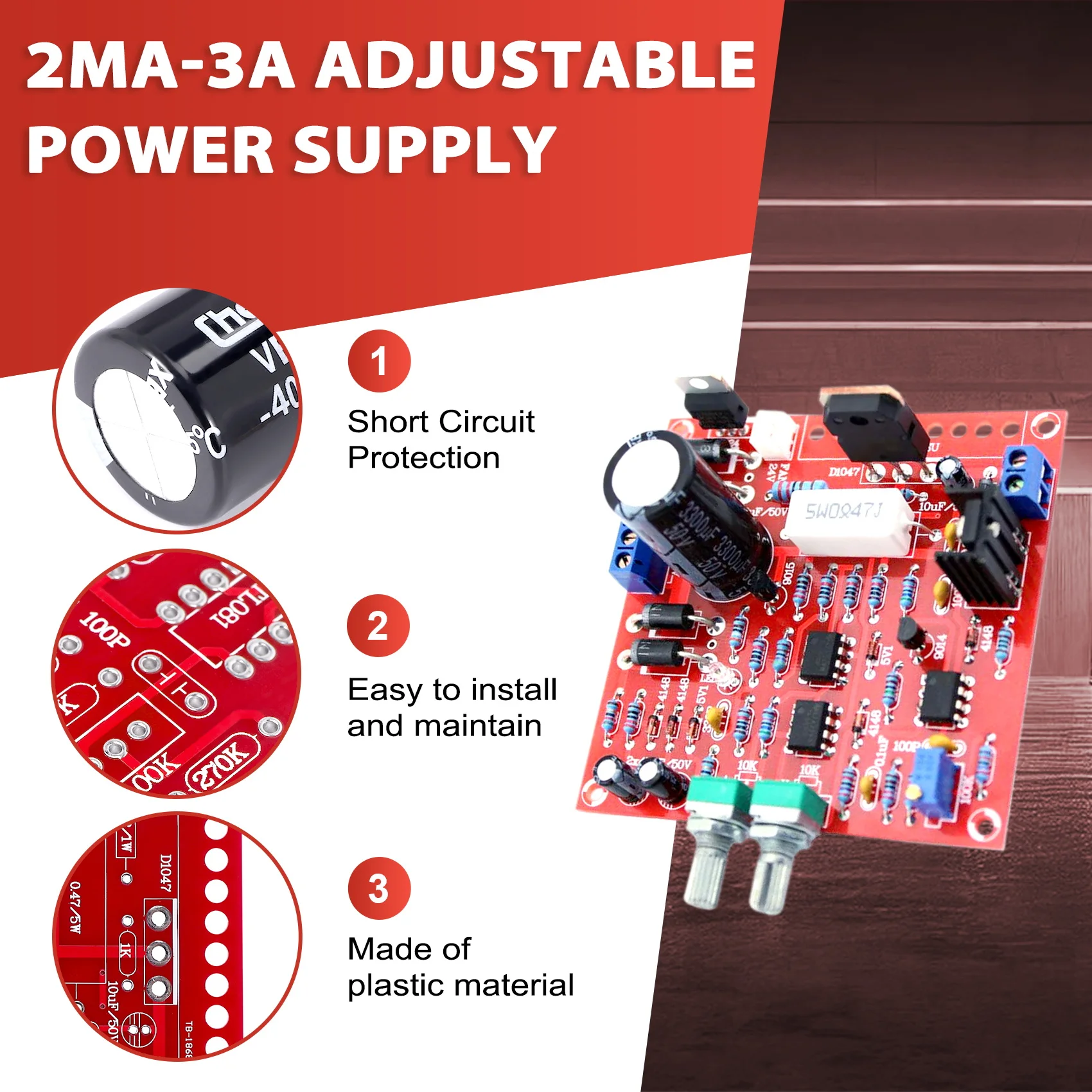 

0-30V 2Ma-3A Adjustable DC Regulated Power Supply DIY Kit Short With Protection-[A04I Tools]