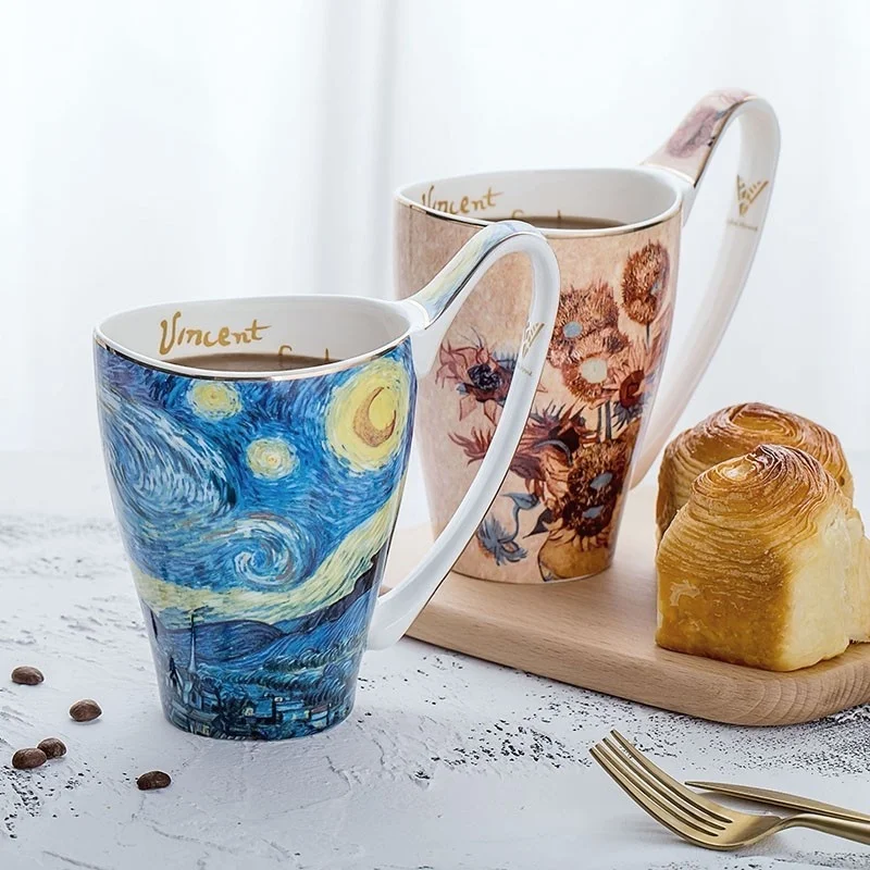 Van Gogh Famous Oil Painting Series Work Of Art Retro Literary Coffee Tea Mug Ultra-large Capacity Bone China Breakfast Milk Cup