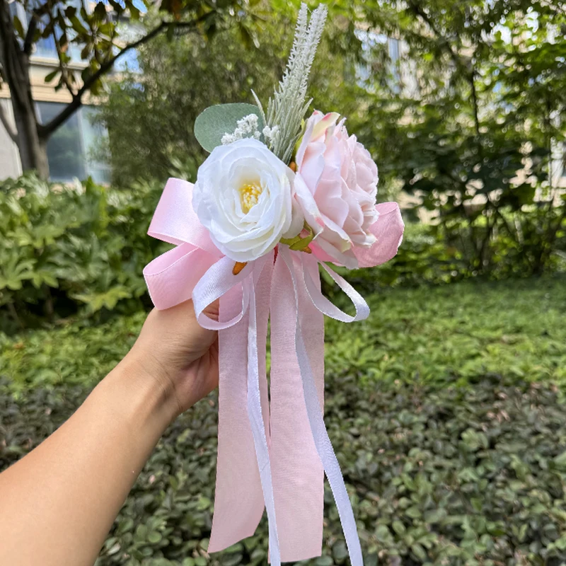 バックミラー,造花,結婚式の車のアクセサリー,結婚式の通路の椅子の装飾