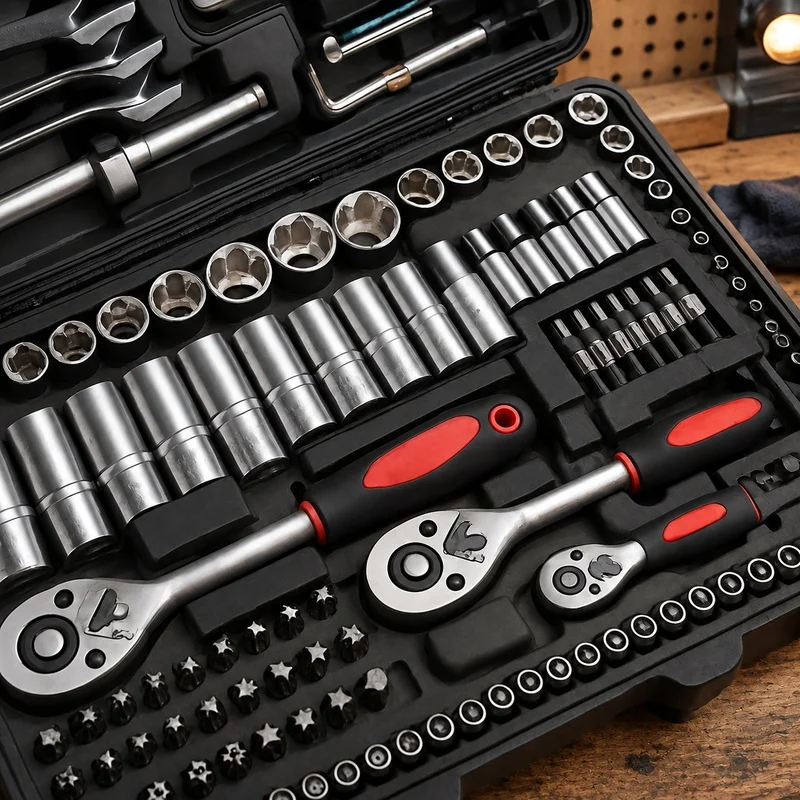 46-Piece Socket Set with Ratchet, Extensions, and Case - Durable Chrome Vanadium Steel for Car and Home Repairs