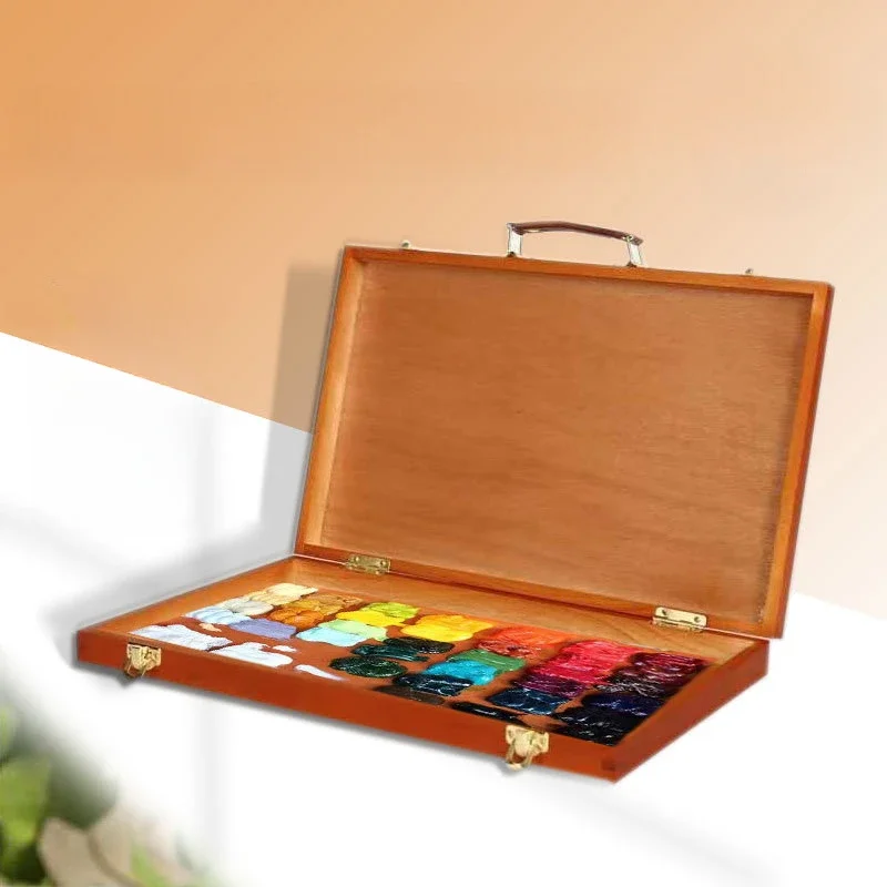 Vintage Pine Hand-held Painting Box Portable Wooden Artist Painting and Sketching Professional Art Supplies Storage Box