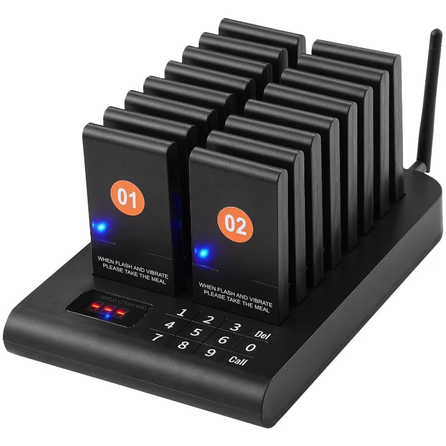 

Restaurant Pager System Wireless 500m Long Range Lineup Waiting Queue Signal Guest Customer Calling Beepers with Vibration Fla