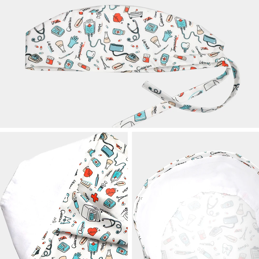 Casquettes de gommage médical imprimées, casquettes chirurgicales pour cheveux longs, couvre-chef de salle d'opération, chapeau de travail de clinique pour animaux de compagnie, médecin, infirmière, dentiste, F