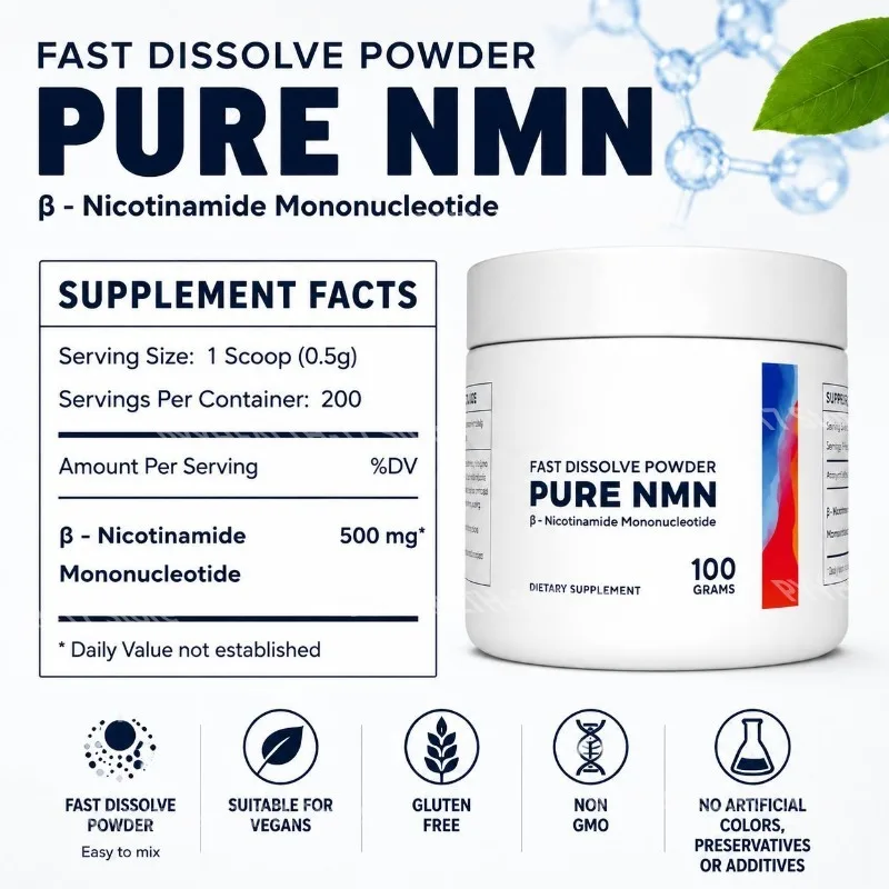 Pure NMN Beta-Nicotinamide Mononucleotide Powder for Cellular Energy Support DNA  and Aging Longevity Support for Men Women 100G