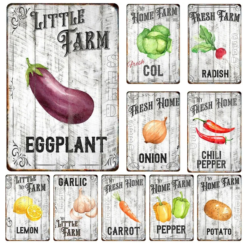 Vintage Vegetable Pepper Carrot Corn Metal Signage Tin Painting Poster Home Restaurant Kitchen Farm Wall Art Decorative Mural