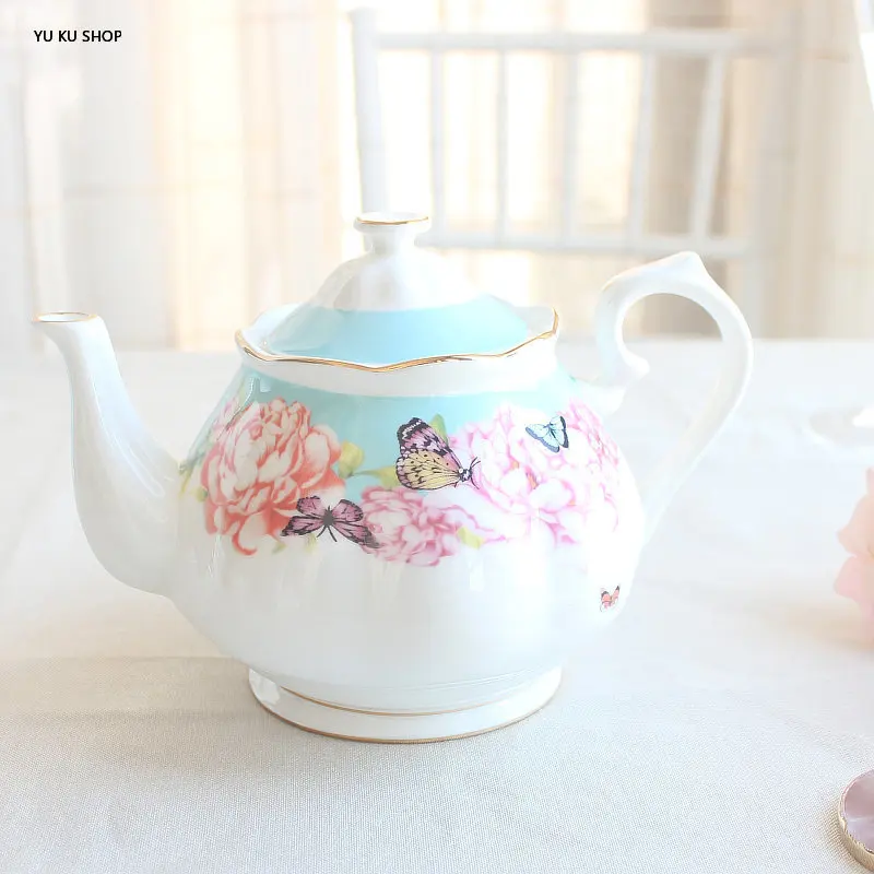 European Bone China Coffee Cup Saucer Ceramic Pot Teacup Dessert Plate Dish Sugar Bowl Milk Cup Flower Teapot Coffee Appliance