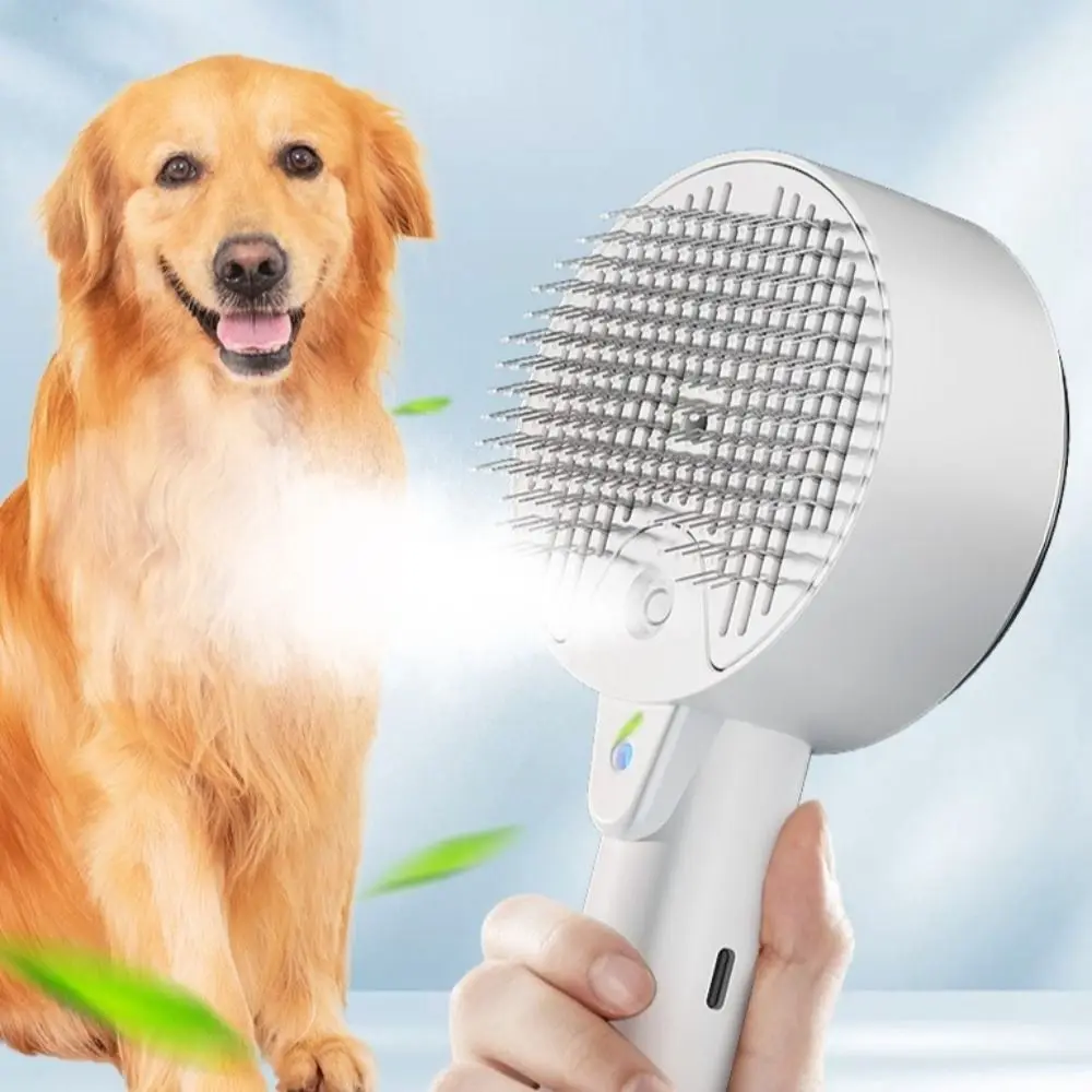 

3-in-1 Design Pet Electric Steam Brush Adjustable Steam Spray Pet Grooming Comb USB Charging One Button Pet Cleaning Spray