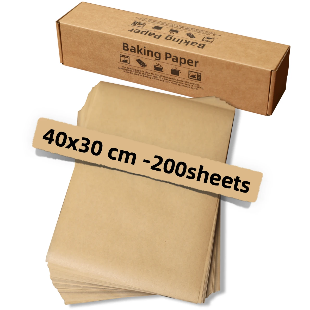 200pcs 40x30cm Parchment Paper Baking Sheets Non-Stick Precut Baking Parchment, for Baking Grilling Air Fryer Steaming Bread Cup
