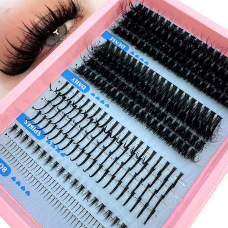 15 Reihen Wimpern-Cluster mit Spikes, Wimpernverlängerungen, dichte Einzelwimpern-Cluster mit Spikes und unteren Wimpern