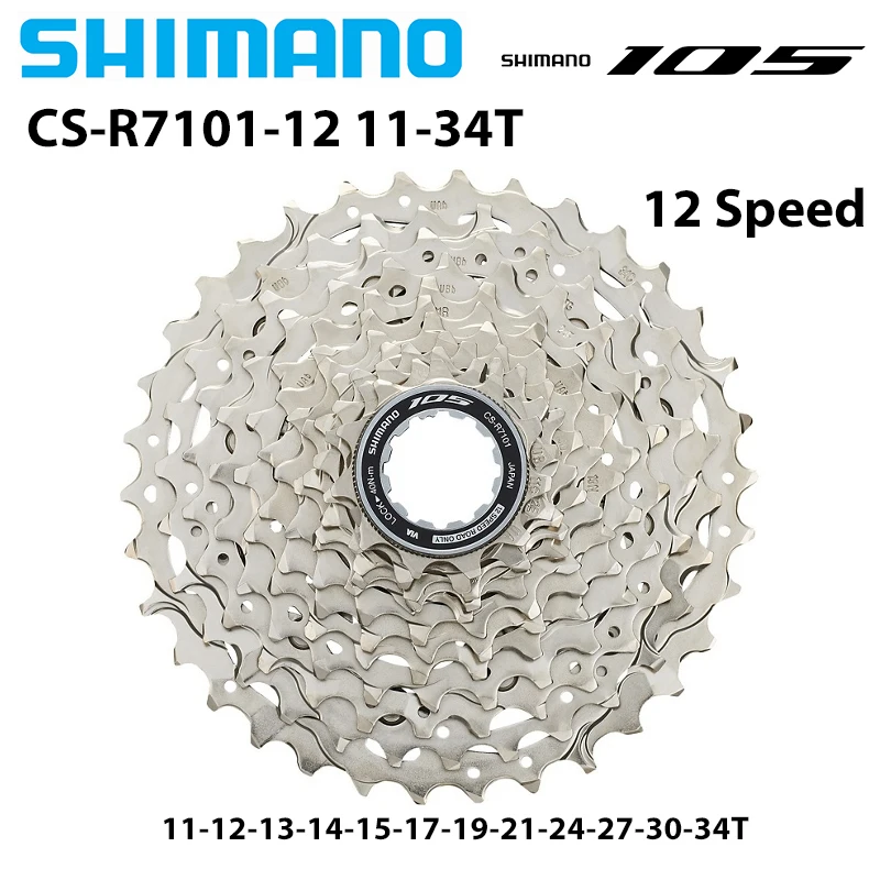 SHIMANO 105 12Speed Road Cassette Sprocket CS-R7101-12 11-34T HG710 36T 12Speed HG Cassette for Road Bike Original Bicycle Parts