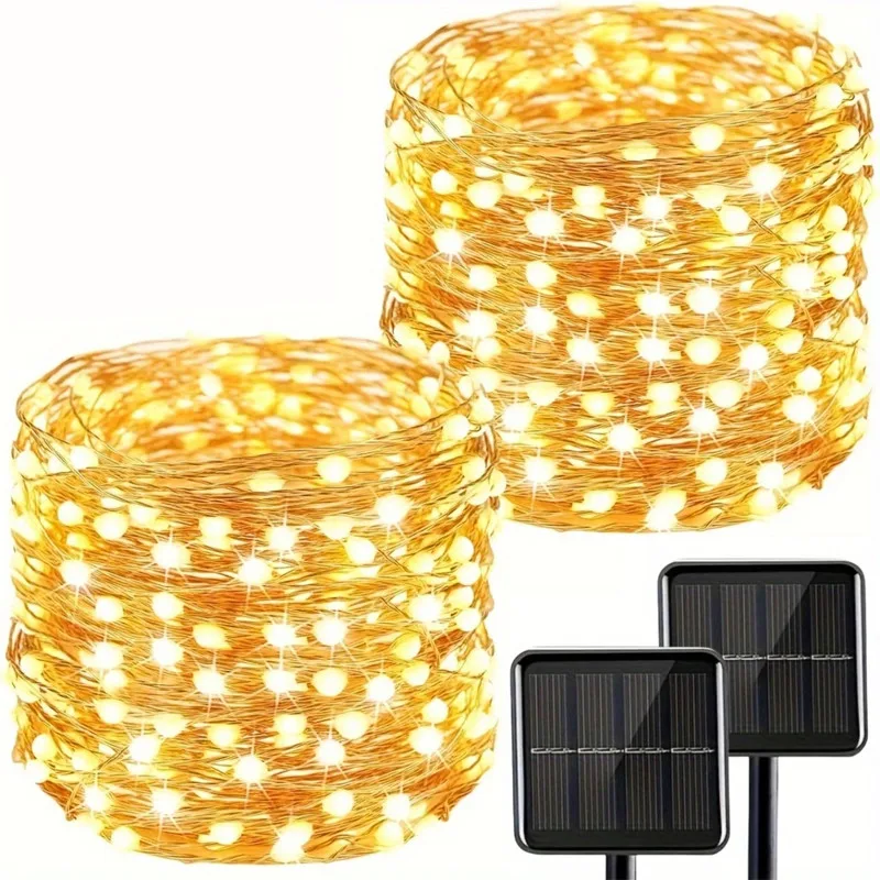 8 Modes Outdoor LED Copper Wire Lights Xmas Lights 7M/12M/22M/32M Solar Fairy Lights Garden Decoration Garden Light Room Decor